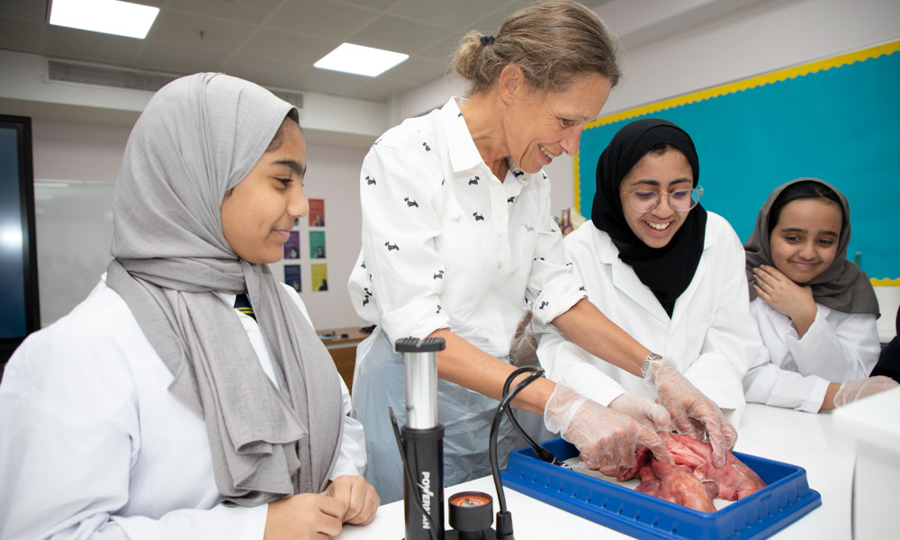 Curriculum in the senior school for girls; science lessons.
